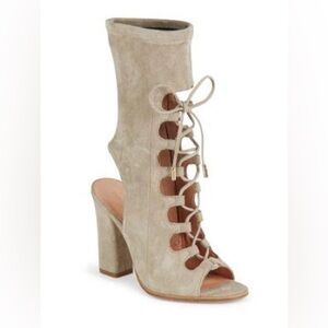 Sigerson Morrison Suede Leather Linda Lace‎ Up Booties in Mink Sz. 9